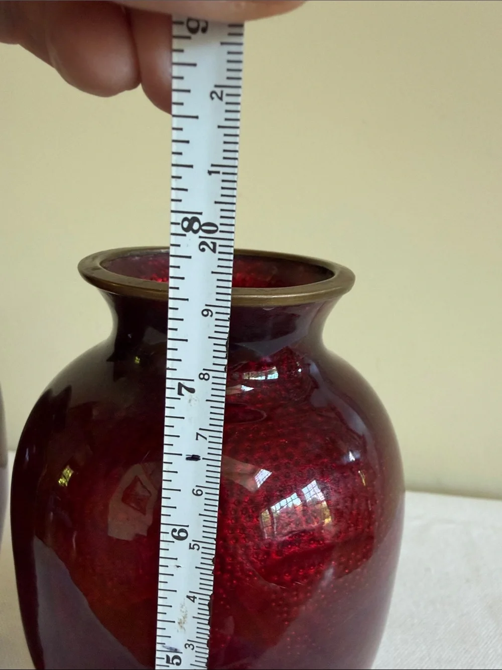 Japaneses Yamamoto Red Cloisonné Vase Pair